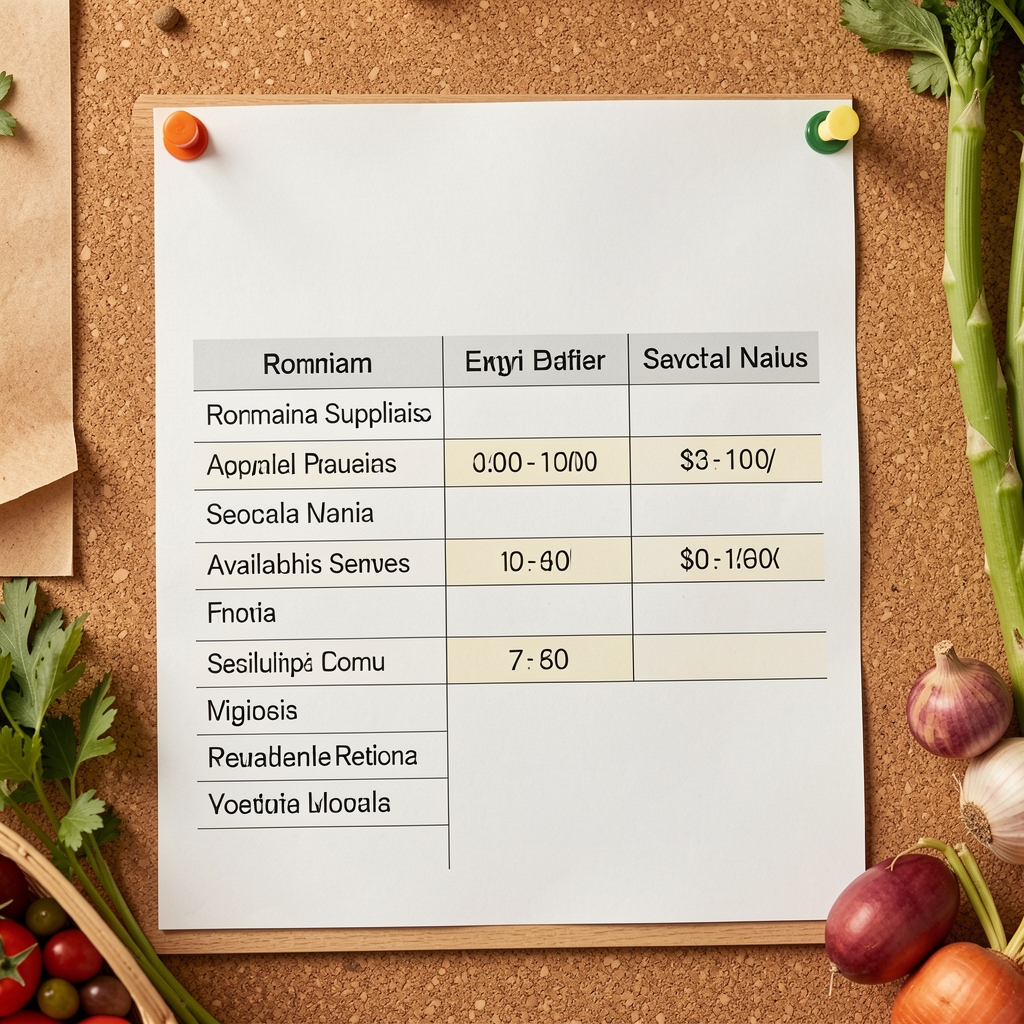 Close-up of handwritten seasonal food planning notes on grid paper with a wooden ruler and pencil on a natural linen surface
